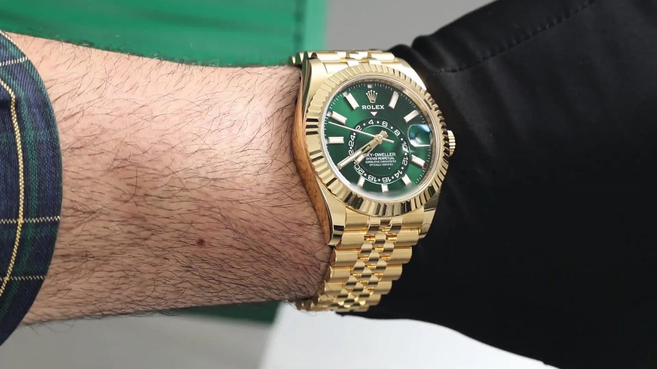 2025 New Release Rolex Sky - Dweller Yellow Gold 42mm – Bright Green Dial (Ref. 336938) - WatchesOff5thWatch