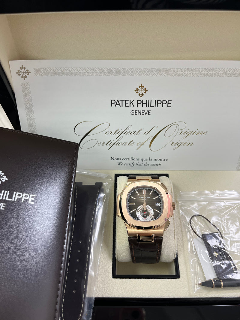Patek Philippe Nautilus Rose Gold/ Brown Dial/ Leather Strap (Ref#5980R-001)