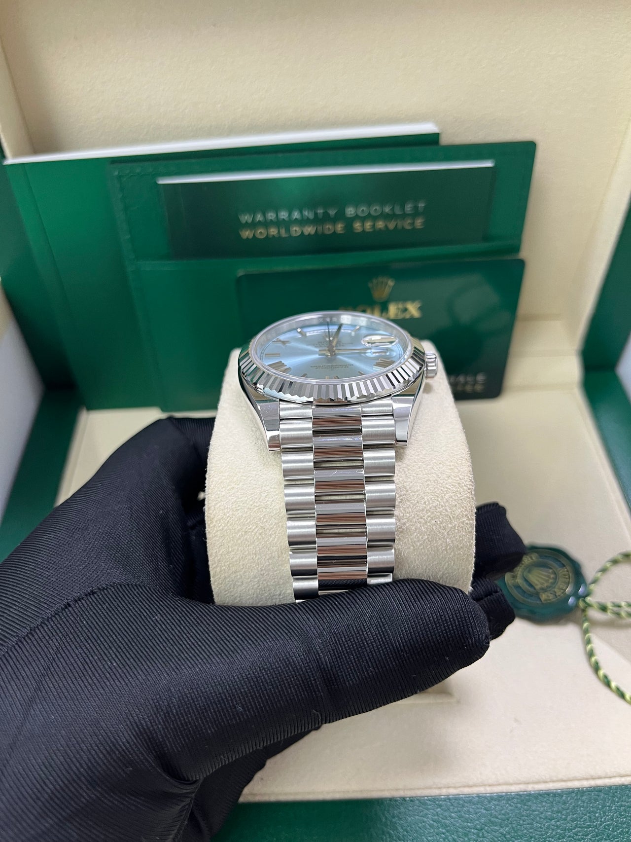 Rolex Day-Date 40 Platinum Day-Date 40 Watch - Fluted Bezel - Ice Blue Roman Dial President Bracelet 228236