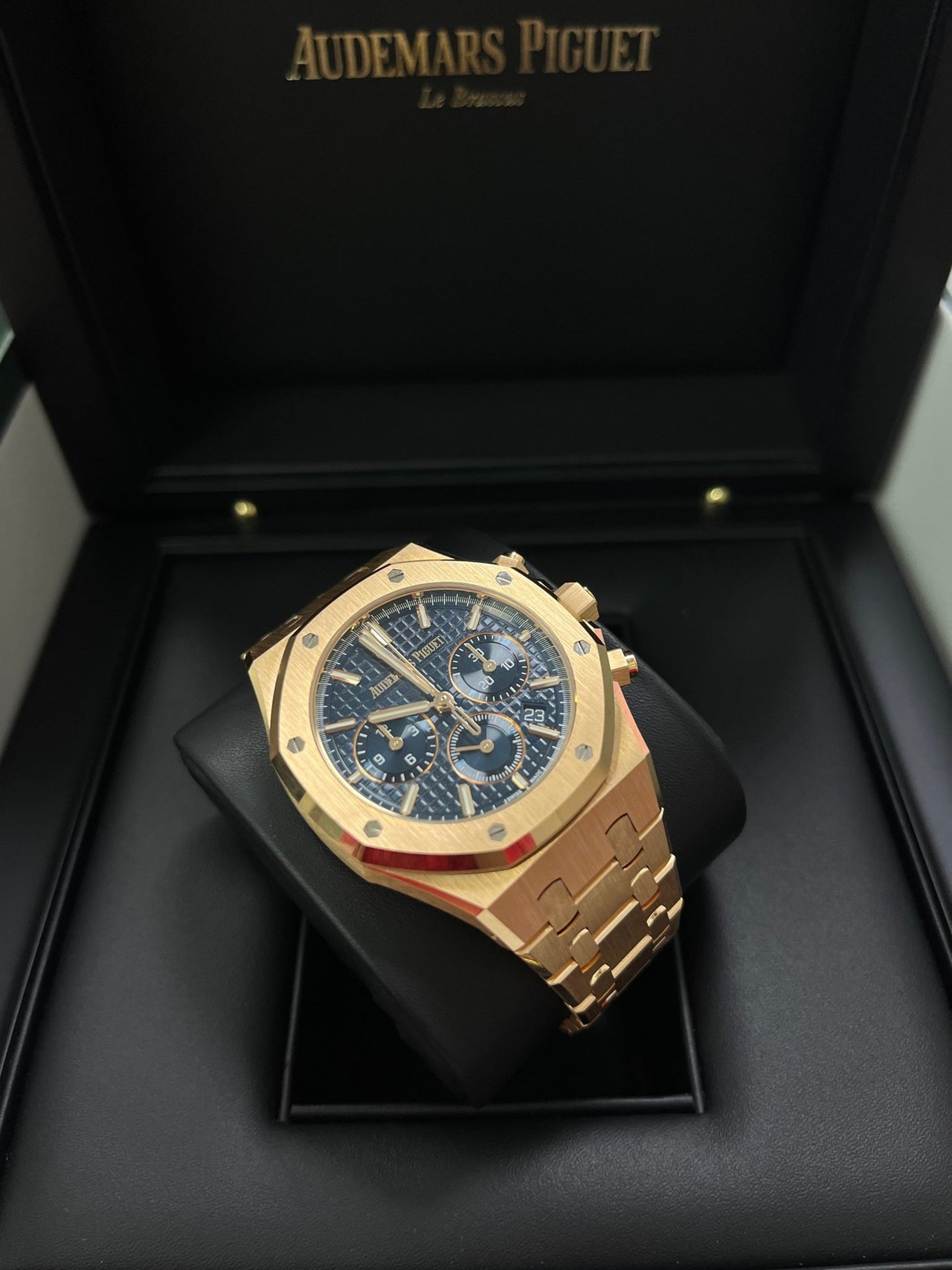 Audemars Piguet Royal Oak Chronograph Selfwinding Chronograph Blue Dial Rose gold 38mm Reference # 26715OR.OO.1356OR.01 - WatchesOff5thWatch