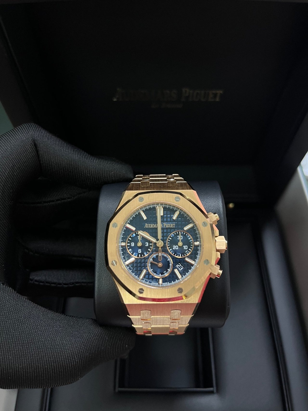 Audemars Piguet Royal Oak Chronograph Selfwinding Chronograph Blue Dial Rose gold 38mm Reference # 26715OR.OO.1356OR.01 - WatchesOff5thWatch