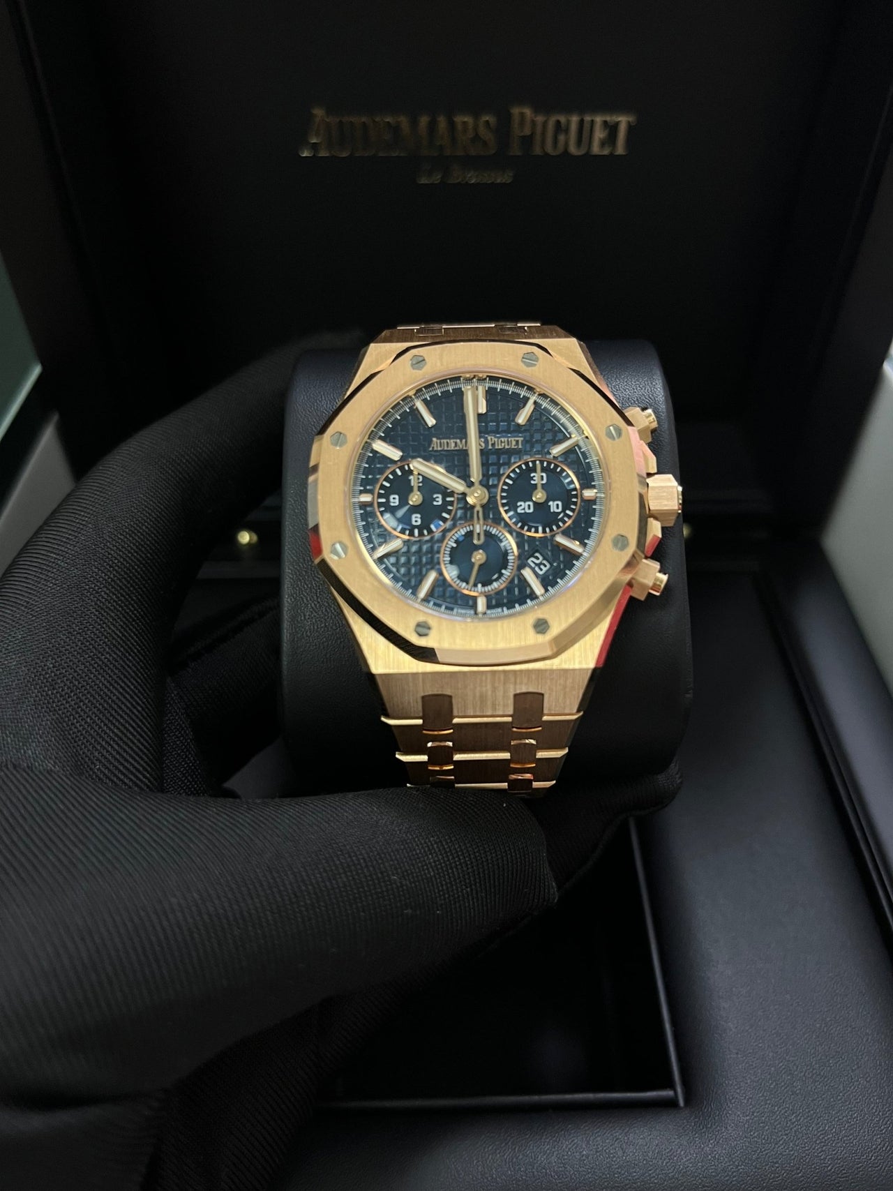 Audemars Piguet Royal Oak Chronograph Selfwinding Chronograph Blue Dial Rose gold 38mm Reference # 26715OR.OO.1356OR.01 - WatchesOff5thWatch