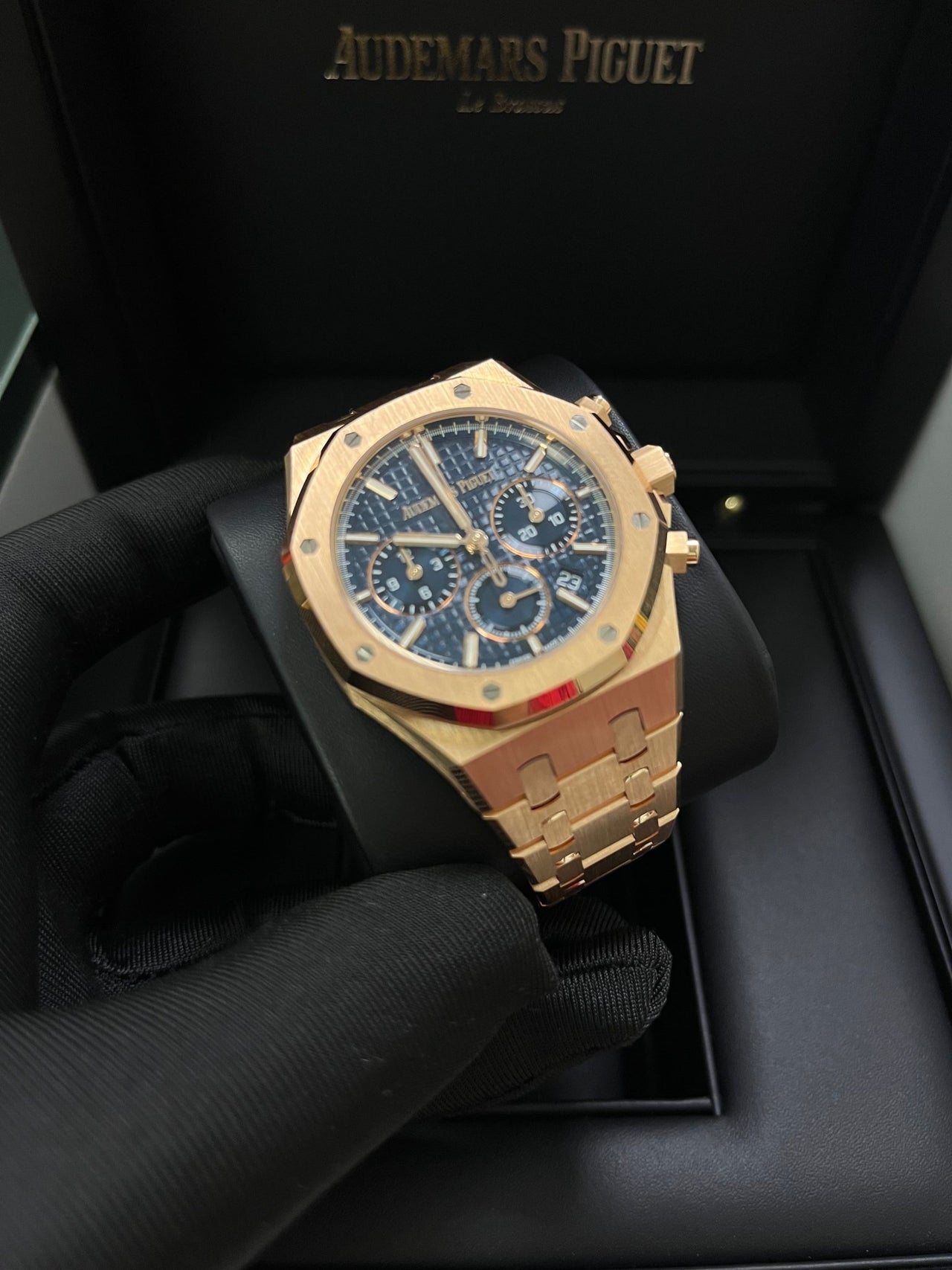 Audemars Piguet Royal Oak Chronograph Selfwinding Chronograph Blue Dial Rose gold 38mm Reference # 26715OR.OO.1356OR.01 - WatchesOff5thWatch