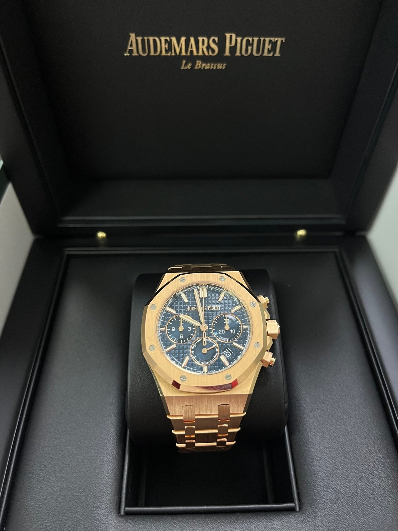 Audemars Piguet Royal Oak Chronograph Selfwinding Chronograph Blue Dial Rose gold 38mm Reference # 26715OR.OO.1356OR.01 - WatchesOff5thWatch