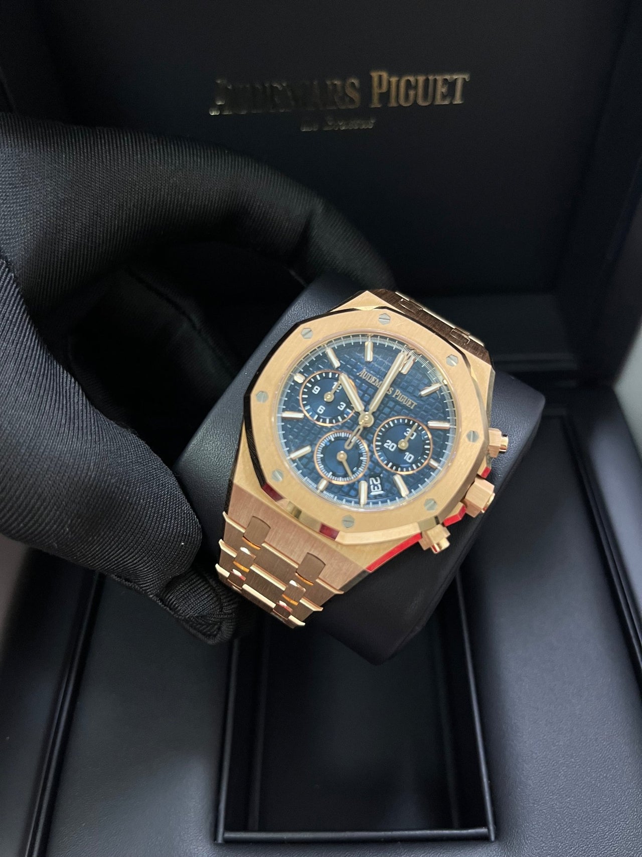 Audemars Piguet Royal Oak Chronograph Selfwinding Chronograph Blue Dial Rose gold 38mm Reference # 26715OR.OO.1356OR.01 - WatchesOff5thWatch