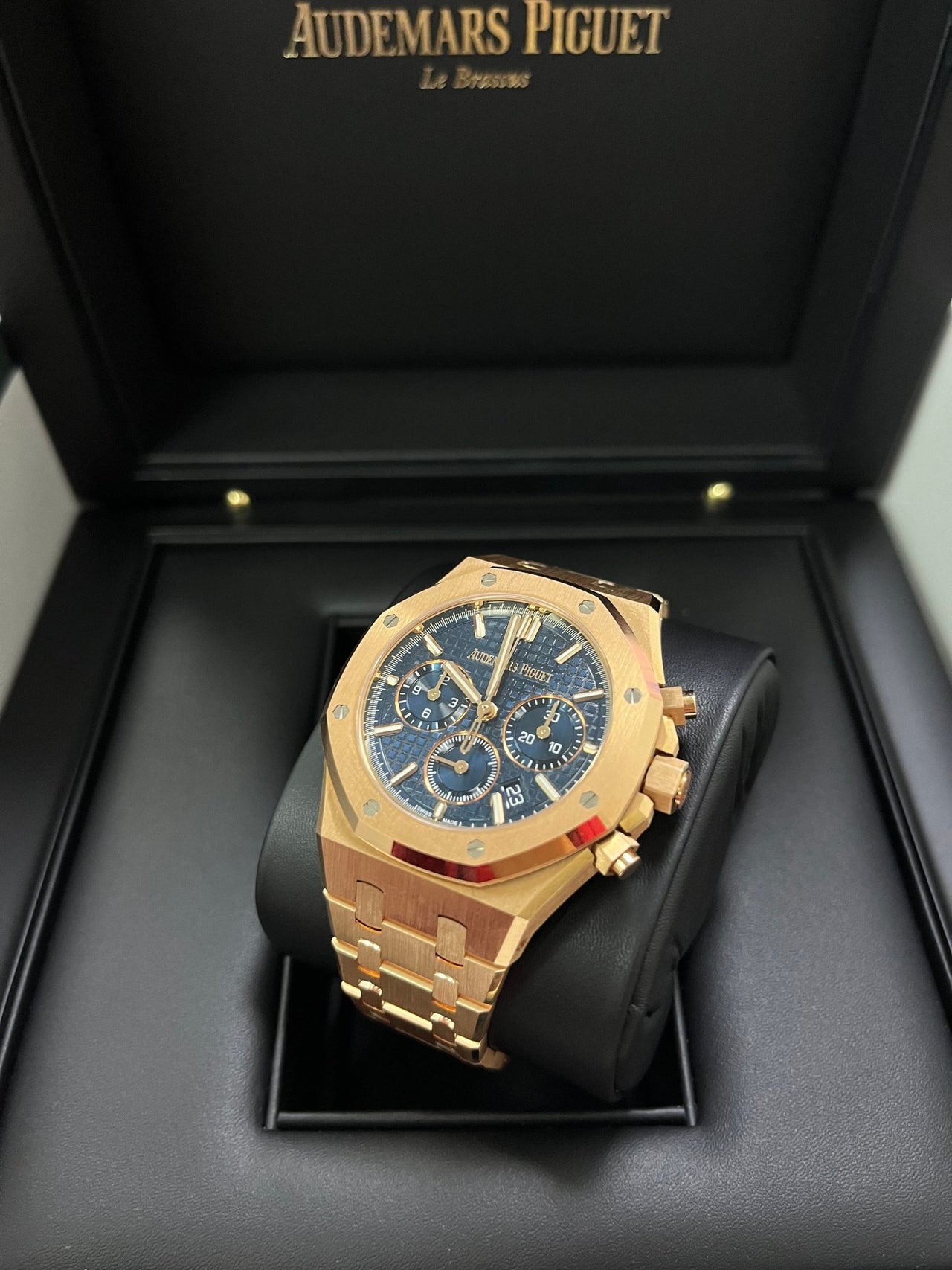 Audemars Piguet Royal Oak Chronograph Selfwinding Chronograph Blue Dial Rose gold 38mm Reference # 26715OR.OO.1356OR.01 - WatchesOff5thWatch