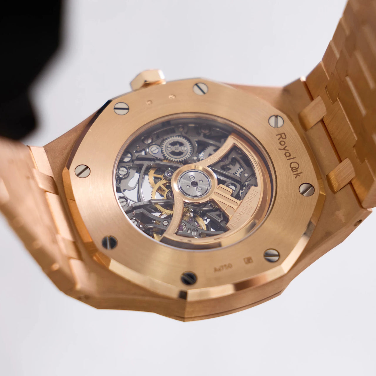 Audemars Piguet Royal Oak Double Balance Wheel Openworked 41mm Frosted 18K Pink Gold Slate Grey Dial Rainbow Bezel (Ref 15412OR.YG.1224OR.01-B) - WatchesOff5thWatch