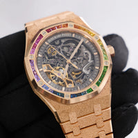 Thumbnail for Audemars Piguet Royal Oak Double Balance Wheel Openworked 41mm Frosted 18K Pink Gold Slate Grey Dial Rainbow Bezel (Ref 15412OR.YG.1224OR.01-B) - WatchesOff5thWatch