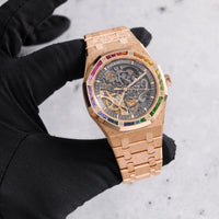 Thumbnail for Audemars Piguet Royal Oak Double Balance Wheel Openworked 41mm Frosted 18K Pink Gold Slate Grey Dial Rainbow Bezel (Ref 15412OR.YG.1224OR.01-B) - WatchesOff5thWatch