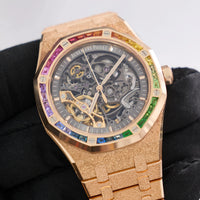 Thumbnail for Audemars Piguet Royal Oak Double Balance Wheel Openworked 41mm Frosted 18K Pink Gold Slate Grey Dial Rainbow Bezel (Ref 15412OR.YG.1224OR.01-B) - WatchesOff5thWatch
