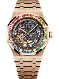 Thumbnail for Audemars Piguet Royal Oak Double Balance Wheel Openworked 41mm Frosted 18K Pink Gold Slate Grey Dial Rainbow Bezel (Ref 15412OR.YG.1224OR.01-B) - WatchesOff5thWatch