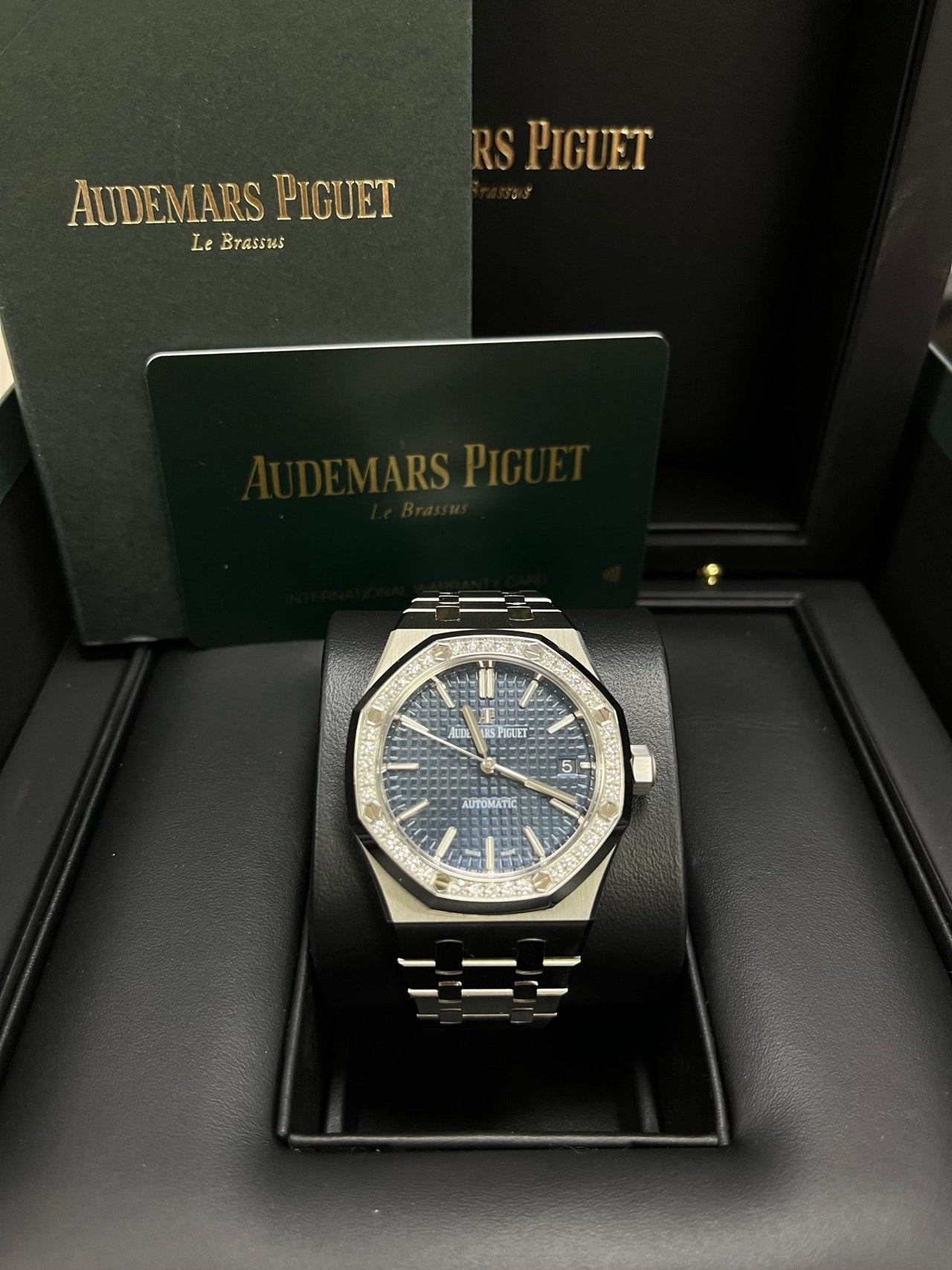 Audemars Piguet Royal Oak Lady Diamond Bezel Blue Dial 37mm 15451ST.ZZ.1256ST.03 - WatchesOff5th