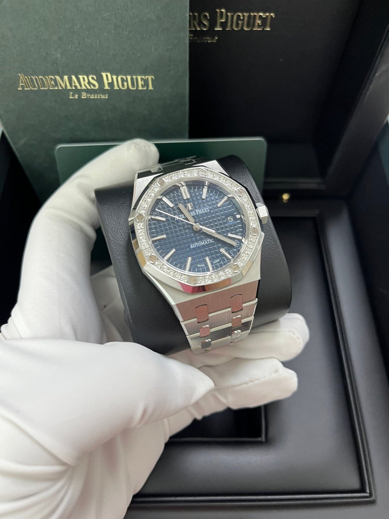 Audemars Piguet Royal Oak Lady Diamond Bezel Blue Dial 37mm 15451ST.ZZ.1256ST.03 - WatchesOff5th