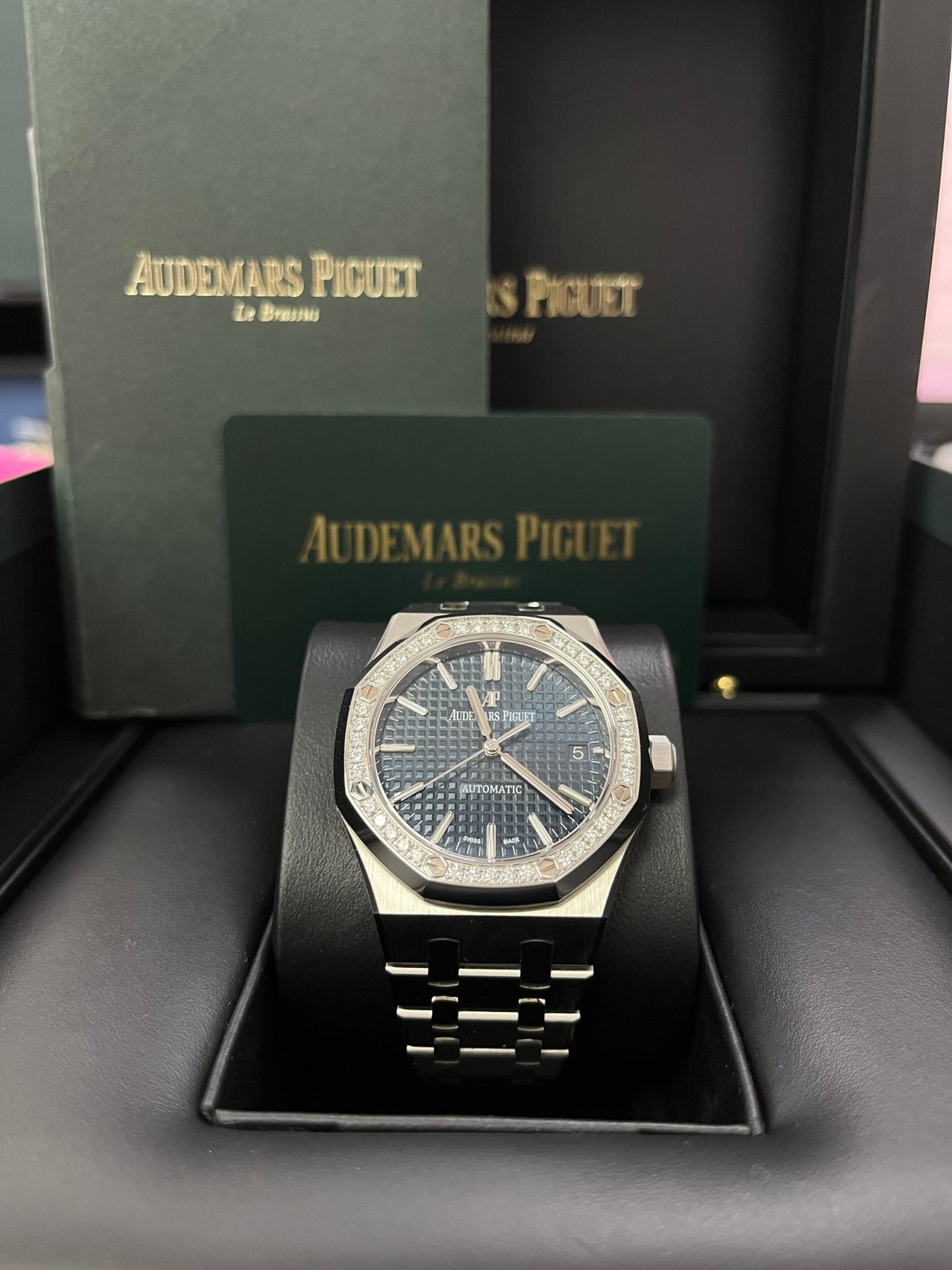 Audemars Piguet Royal Oak Lady Diamond Bezel Blue Dial 37mm 15451ST.ZZ.1256ST.03 - WatchesOff5th