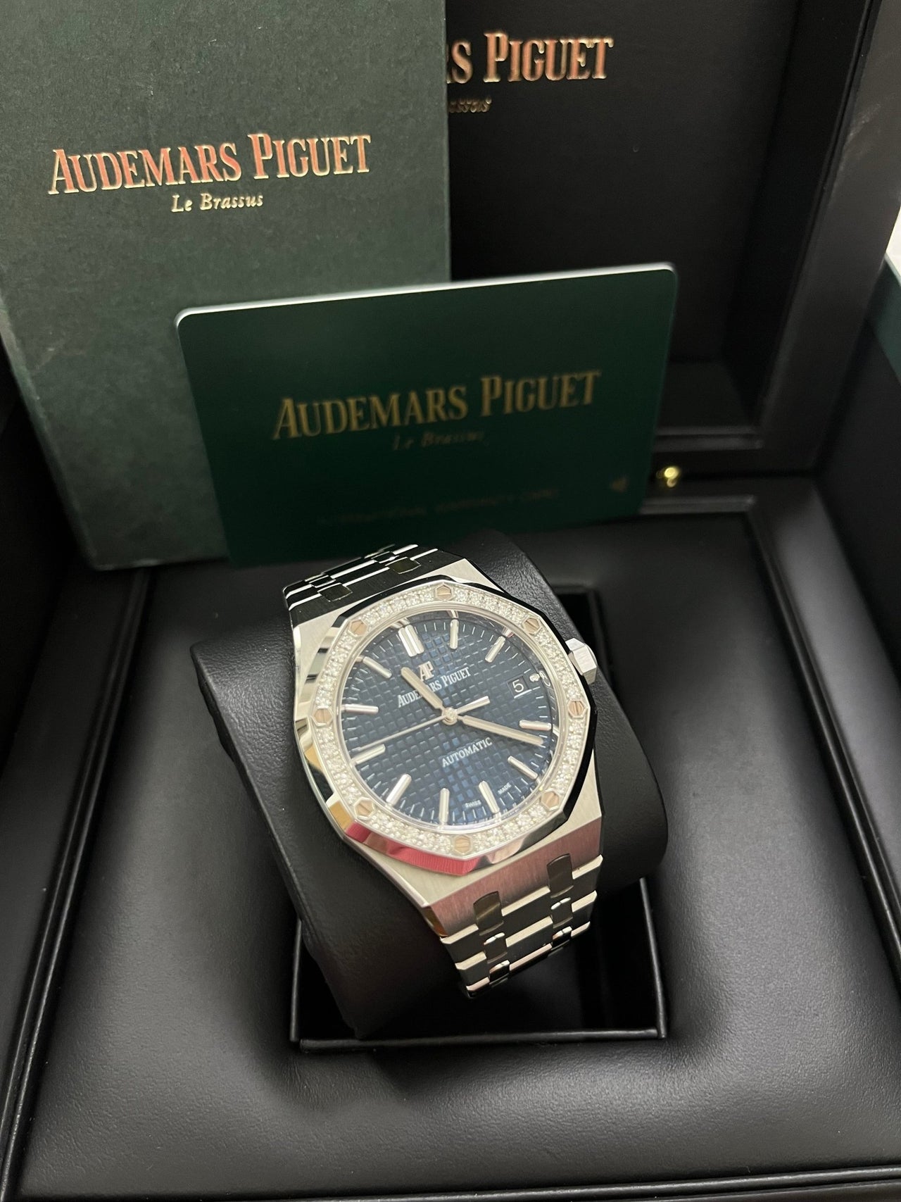 Audemars Piguet Royal Oak Lady Diamond Bezel Blue Dial 37mm 15451ST.ZZ.1256ST.03 - WatchesOff5th