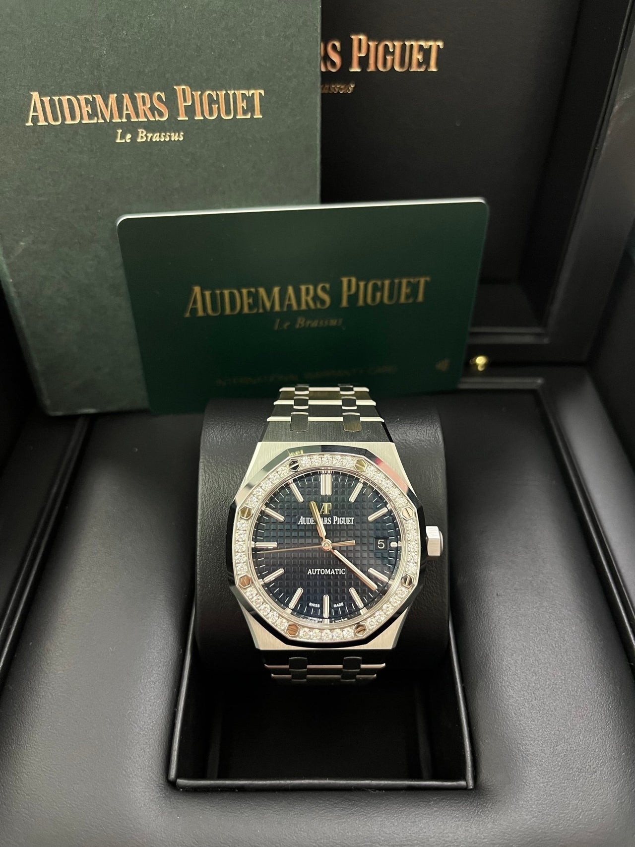 Audemars Piguet Royal Oak Lady Diamond Bezel Blue Dial 37mm 15451ST.ZZ.1256ST.03 - WatchesOff5th