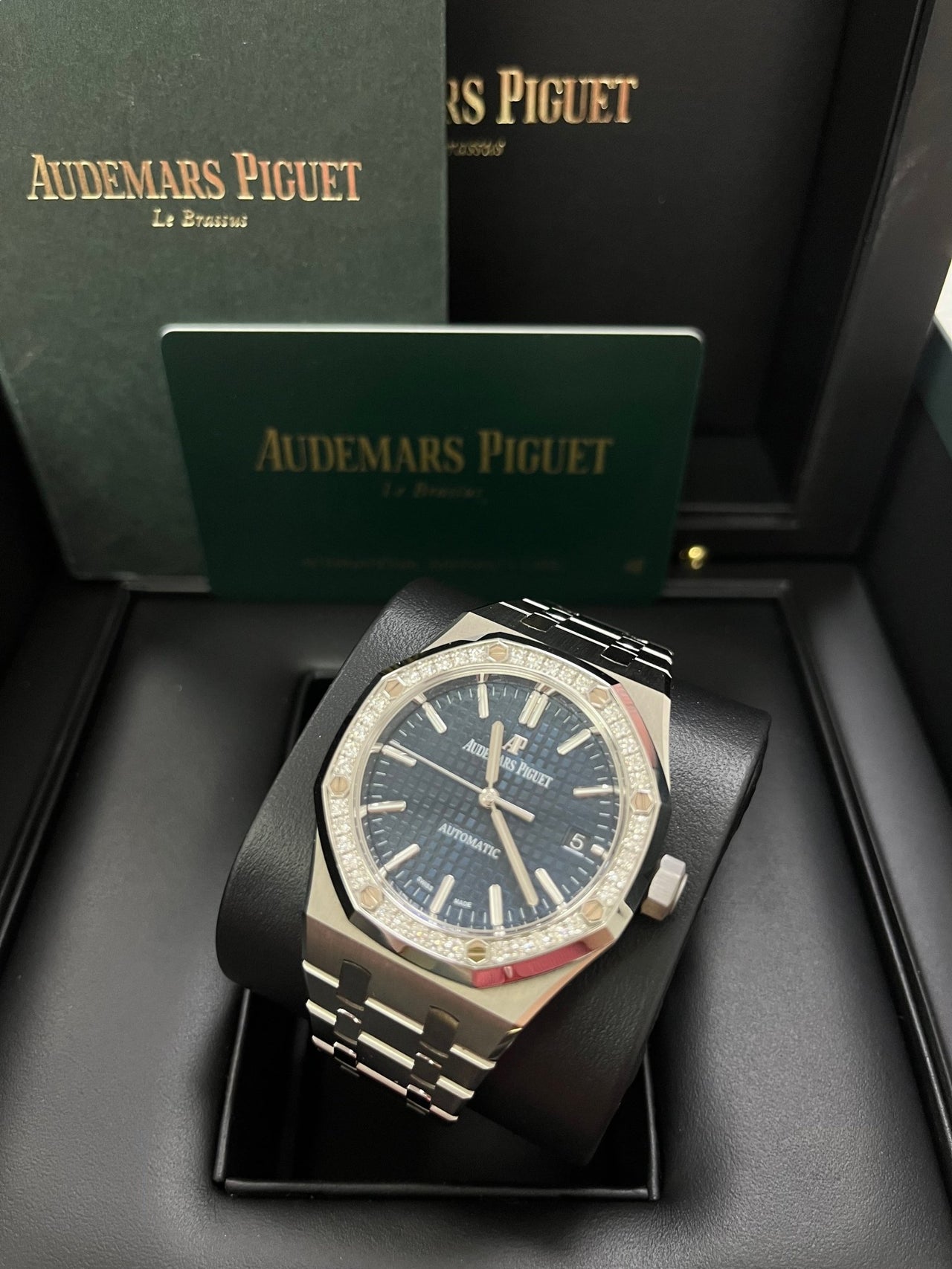 Audemars Piguet Royal Oak Lady Diamond Bezel Blue Dial 37mm 15451ST.ZZ.1256ST.03 - WatchesOff5th