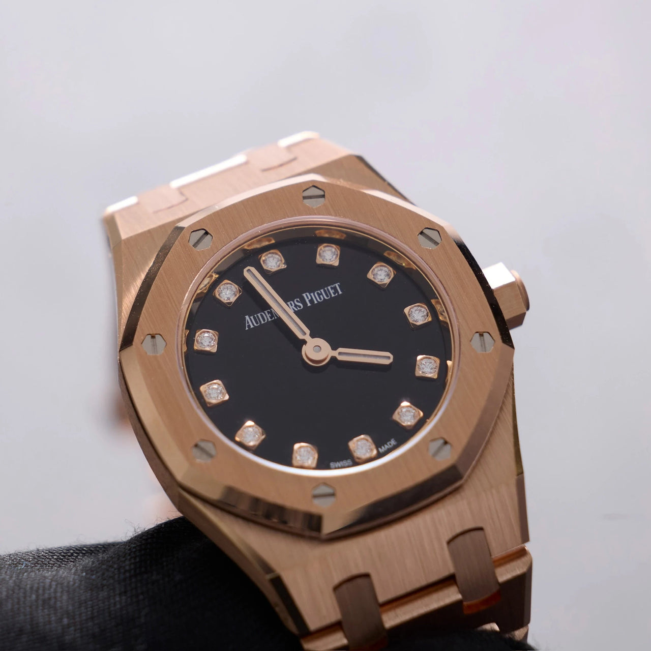 Audemars Piguet Royal Oak Mini Quartz 23mm 18K Pink Gold Black Onyx Diamond Dial Fixed Bezel (Ref 67630OR.OO.1312OR.01-B) - WatchesOff5thWatch