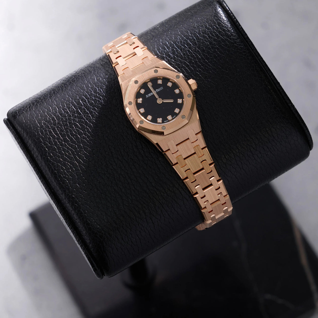 Audemars Piguet Royal Oak Mini Quartz 23mm 18K Pink Gold Black Onyx Diamond Dial Fixed Bezel (Ref 67630OR.OO.1312OR.01-B) - WatchesOff5thWatch