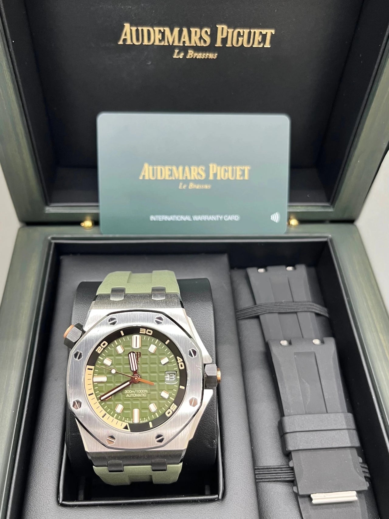 Audemars Piguet Royal Oak Offshore Diver 42mm Stainless Steel Khaki Green Dial Fixed Bezel (Ref 15720ST.OO.A052CA.01) - WatchesOff5thWatch