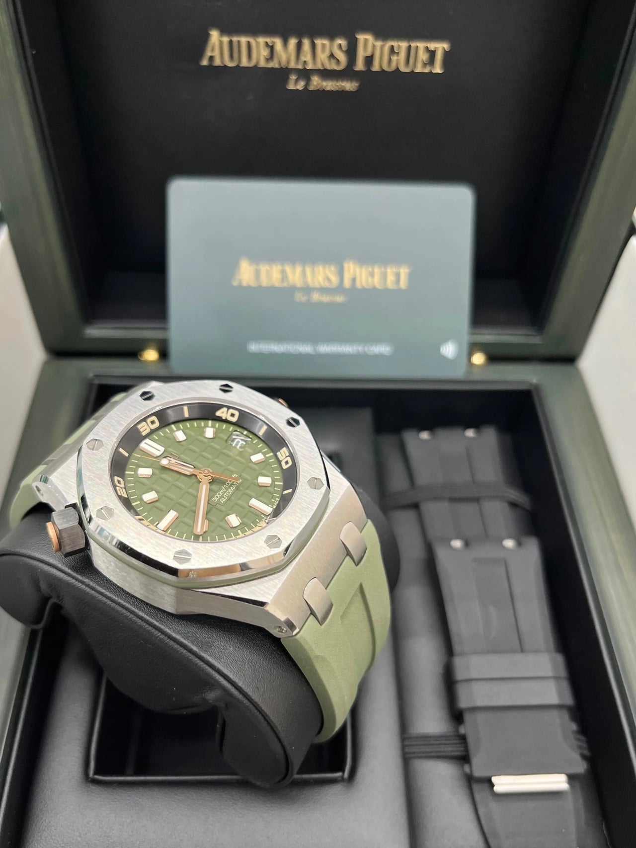 Audemars Piguet Royal Oak Offshore Diver 42mm Stainless Steel Khaki Green Dial Fixed Bezel (Ref 15720ST.OO.A052CA.01) - WatchesOff5thWatch