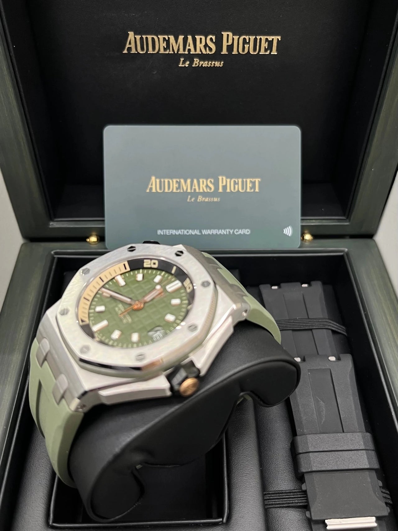 Audemars Piguet Royal Oak Offshore Diver 42mm Stainless Steel Khaki Green Dial Fixed Bezel (Ref 15720ST.OO.A052CA.01) - WatchesOff5thWatch