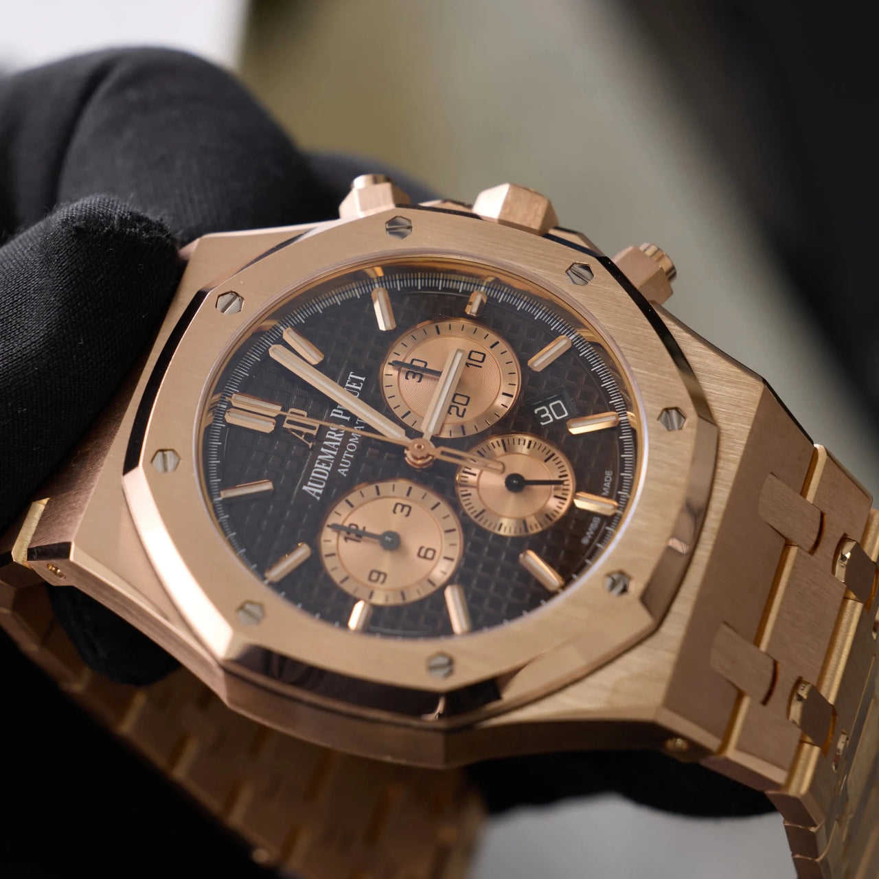 Audemars Piguet Royal Oak Selfwinding Chronograph/ 18K Rose Gold/ Brown Dial/ Rose Gold Sub-Dials (Ref#26331OR.OO.1220OR.02) - WatchesOff5thWatch