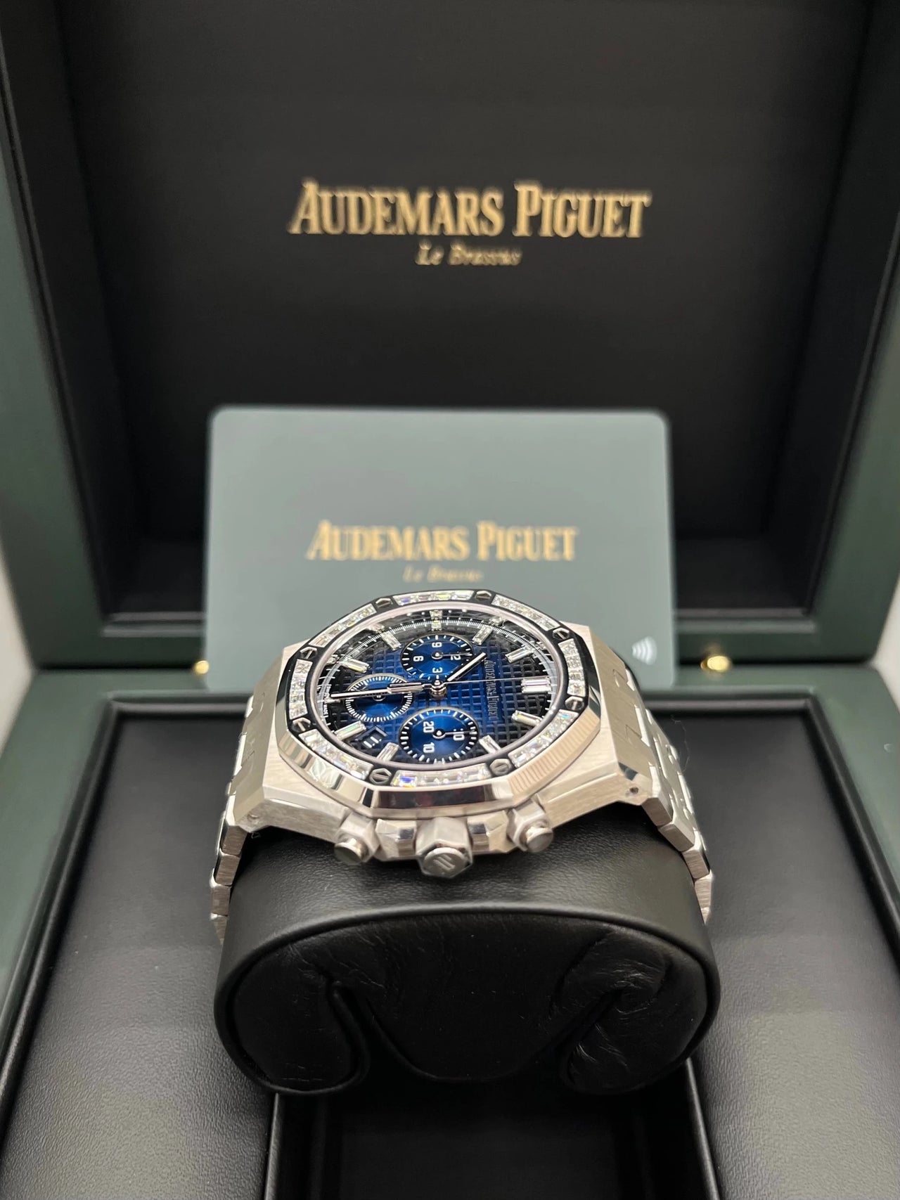 Audemars Piguet Royal Oak Selfwinding Chronograph 38mm 18K White Gold Diamond Bezel Smoked Blue Dial (Ref 26715BC.ZZ.1356BC.01) - WatchesOff5thWatch