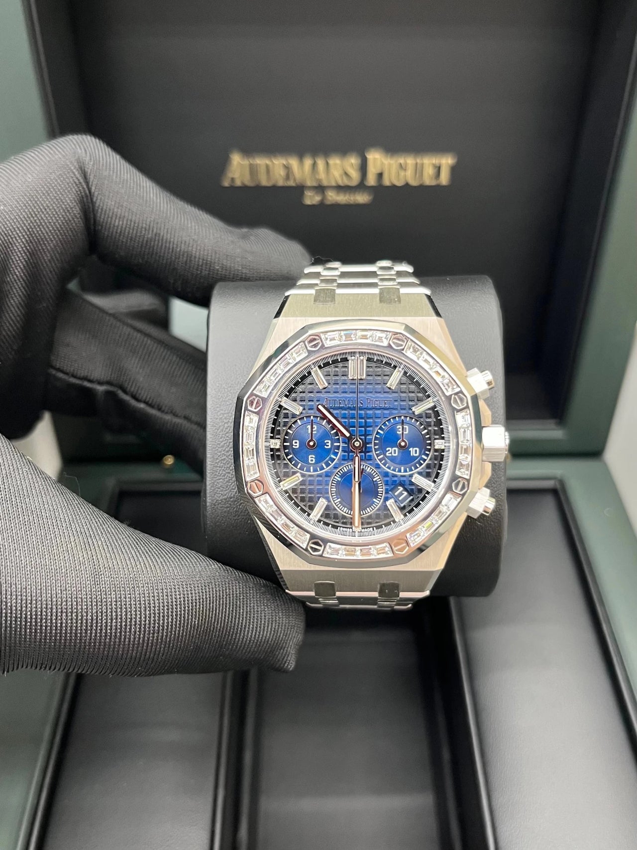 Audemars Piguet Royal Oak Selfwinding Chronograph 38mm 18K White Gold Diamond Bezel Smoked Blue Dial (Ref 26715BC.ZZ.1356BC.01) - WatchesOff5thWatch