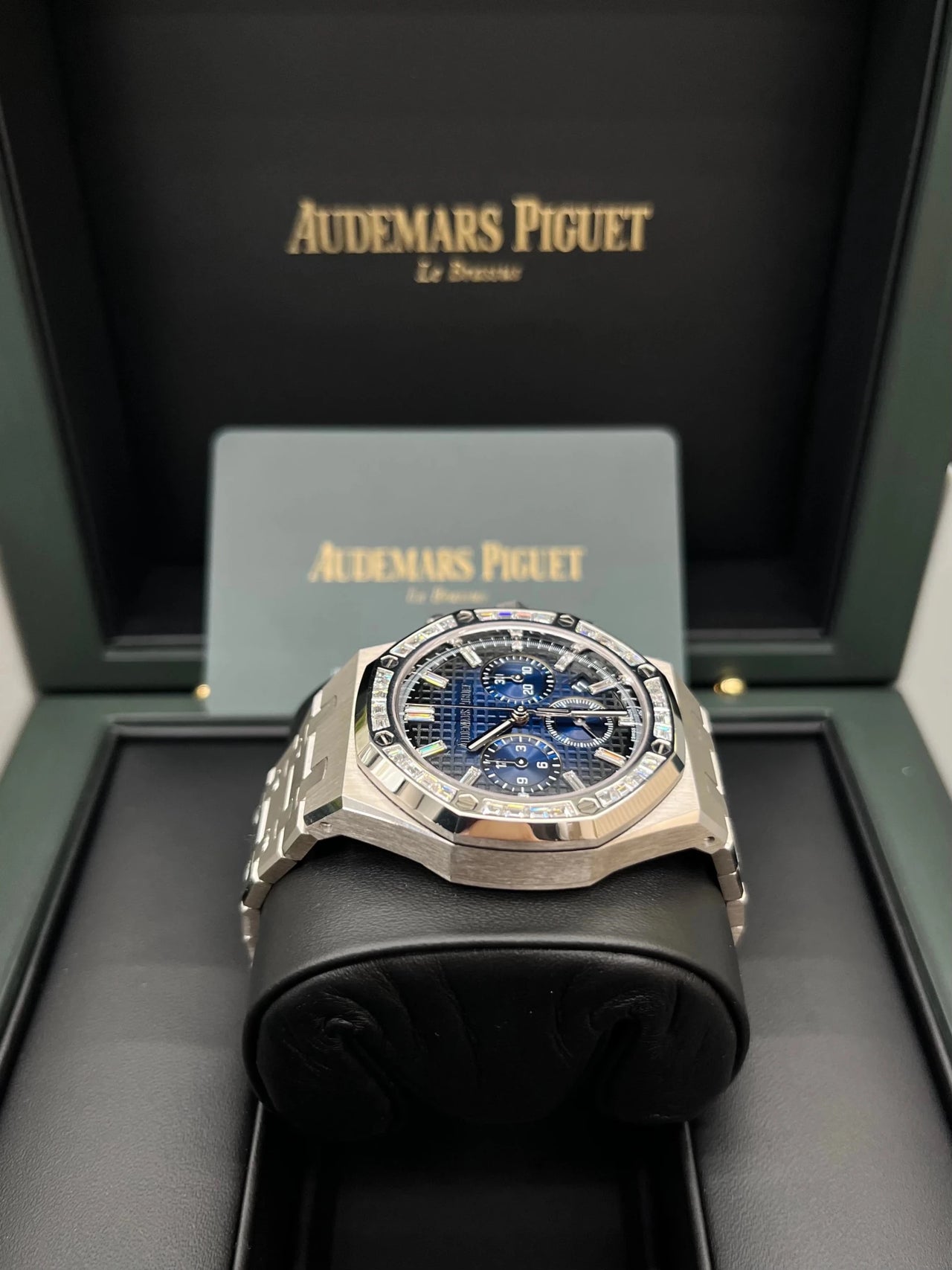 Audemars Piguet Royal Oak Selfwinding Chronograph 38mm 18K White Gold Diamond Bezel Smoked Blue Dial (Ref 26715BC.ZZ.1356BC.01) - WatchesOff5thWatch