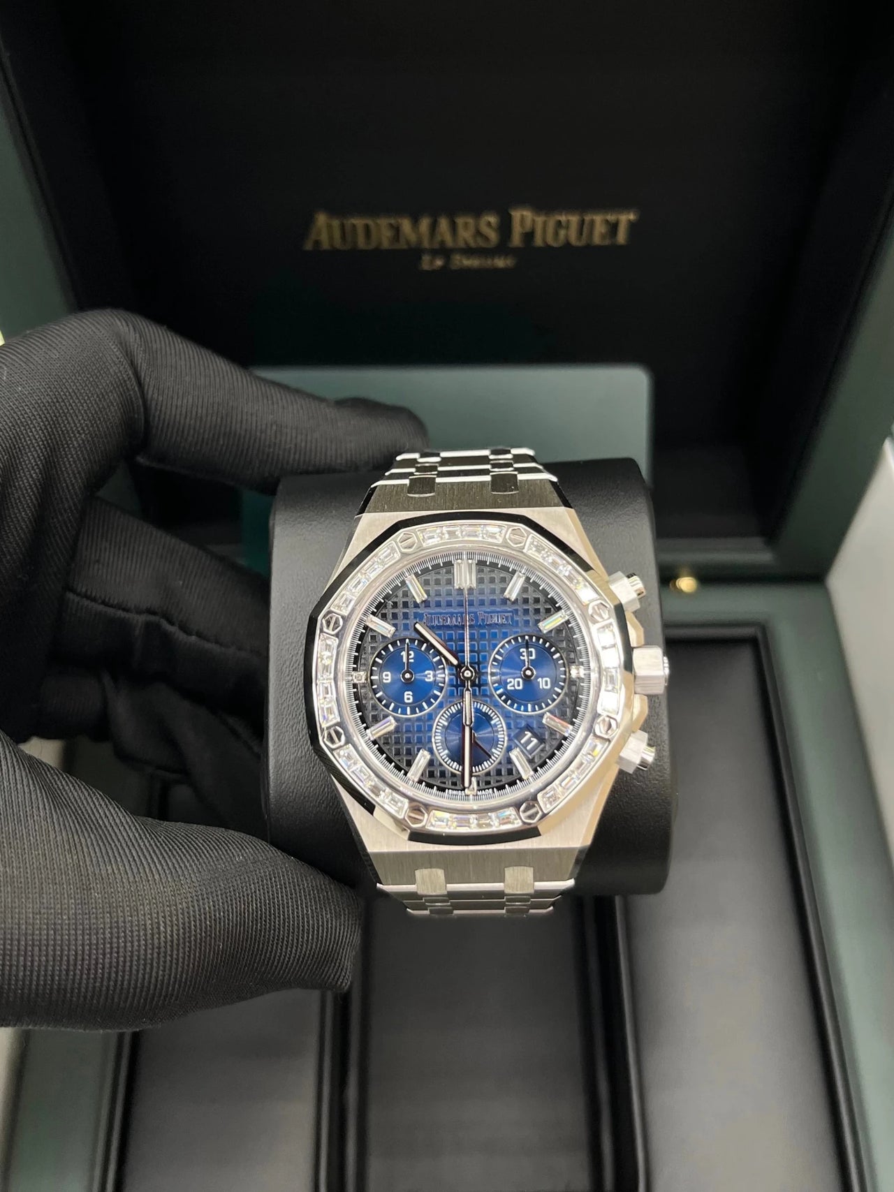 Audemars Piguet Royal Oak Selfwinding Chronograph 38mm 18K White Gold Diamond Bezel Smoked Blue Dial (Ref 26715BC.ZZ.1356BC.01) - WatchesOff5thWatch