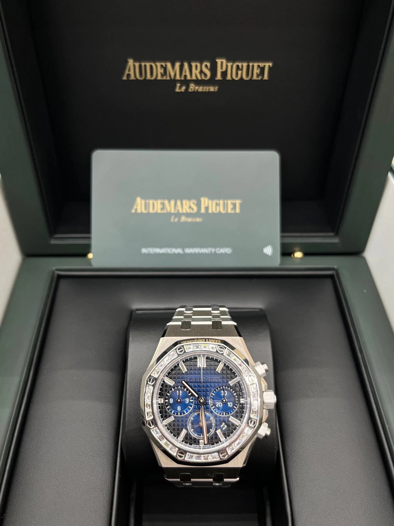 Audemars Piguet Royal Oak Selfwinding Chronograph 38mm 18K White Gold Diamond Bezel Smoked Blue Dial (Ref 26715BC.ZZ.1356BC.01) - WatchesOff5thWatch