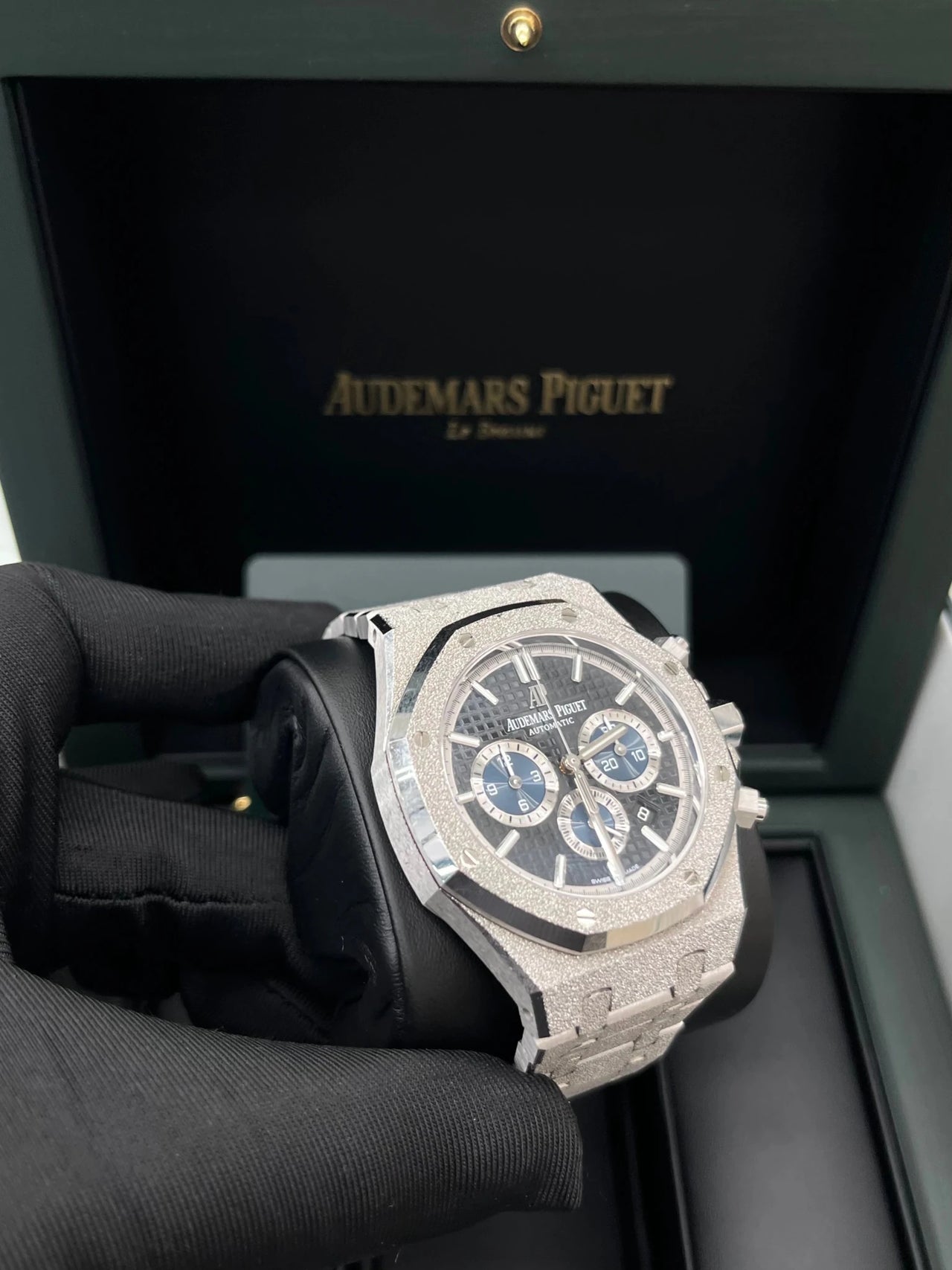 Audemars Piguet Royal Oak Selfwinding Chronograph 41mm Frosted 18K White Gold Black Dial Fixed Bezel (Ref 26331BC.GG.1224BC.03) - WatchesOff5thWatch