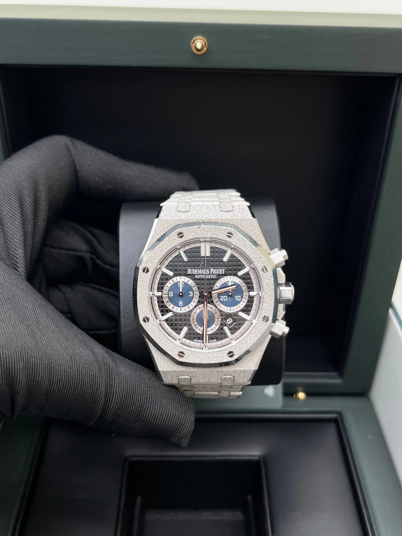 Audemars Piguet Royal Oak Selfwinding Chronograph 41mm Frosted 18K White Gold Black Dial Fixed Bezel (Ref 26331BC.GG.1224BC.03) - WatchesOff5thWatch