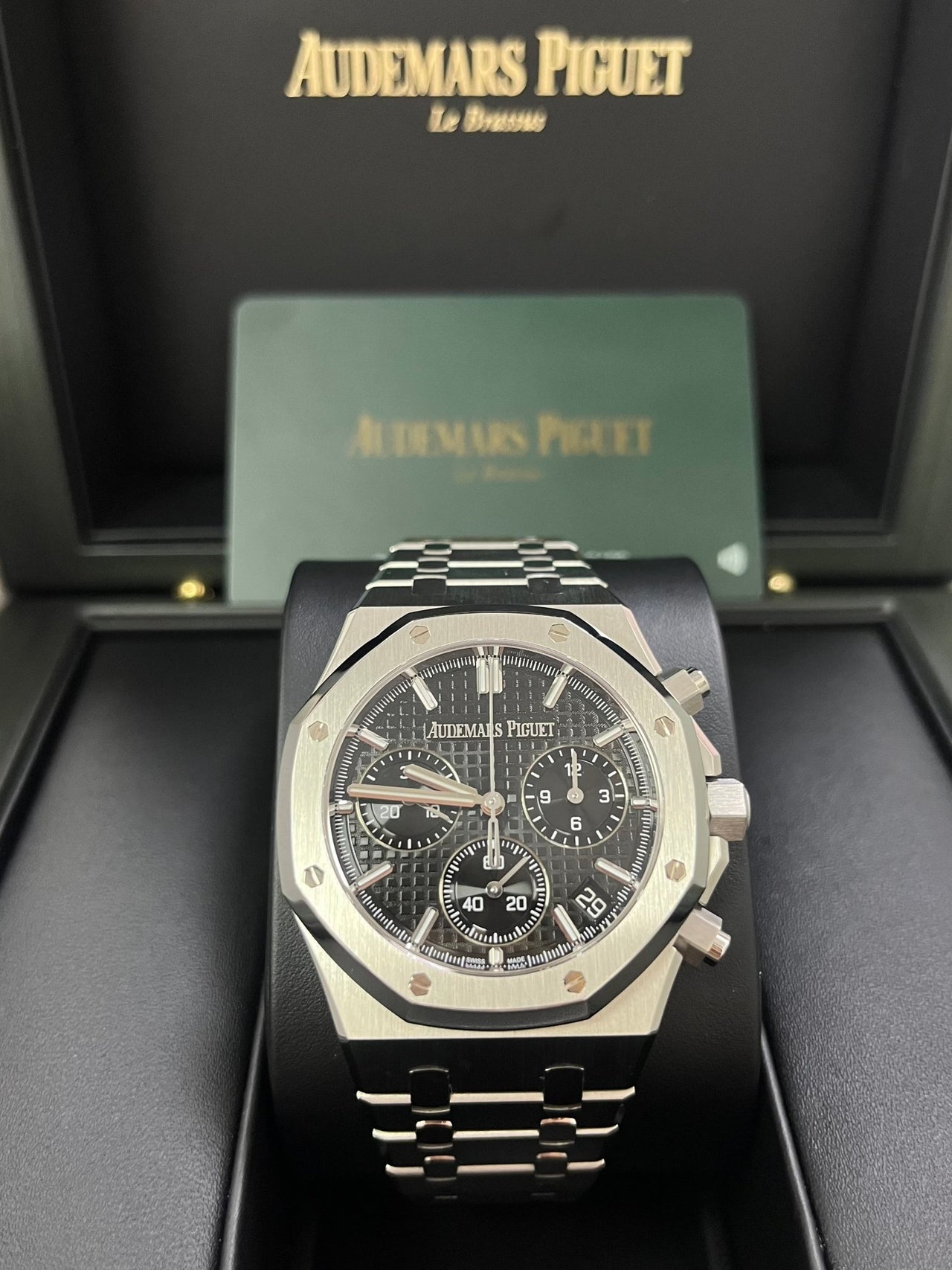 Audemars Piguet ROYAL OAK SELFWINDING CHRONOGRAPH “50TH ANNIVERSARY” STEEL BRACELET BLACK DIAL (Ref # 26240ST.OO.1320ST.02) - WatchesOff5thWatch