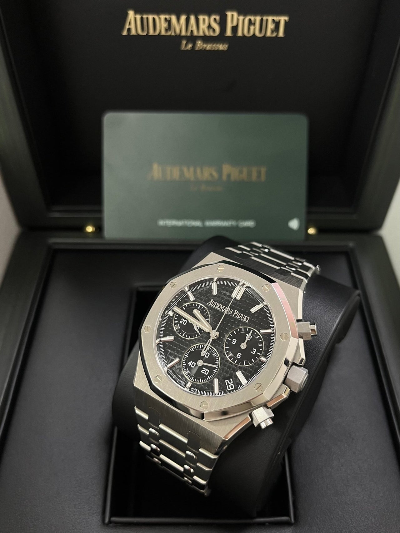 Audemars Piguet ROYAL OAK SELFWINDING CHRONOGRAPH “50TH ANNIVERSARY” STEEL BRACELET BLACK DIAL (Ref # 26240ST.OO.1320ST.02) - WatchesOff5thWatch