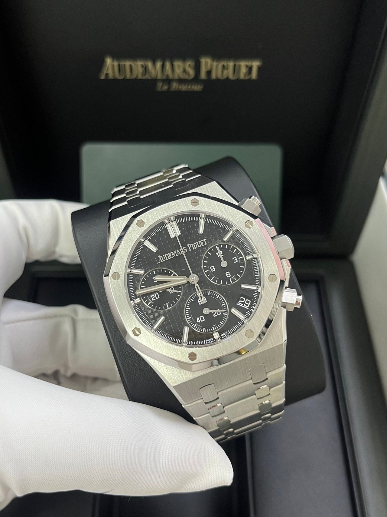 Audemars Piguet ROYAL OAK SELFWINDING CHRONOGRAPH “50TH ANNIVERSARY” STEEL BRACELET BLACK DIAL (Ref # 26240ST.OO.1320ST.02) - WatchesOff5thWatch