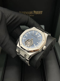 Thumbnail for Audemars Piguet Royal Oak Selfwinding Flying Tourbillon 41mm Titanium Smoked Blue Dial Fixed Bezel (Ref 26730TI.OO.1320TI.02) - WatchesOff5thWatch