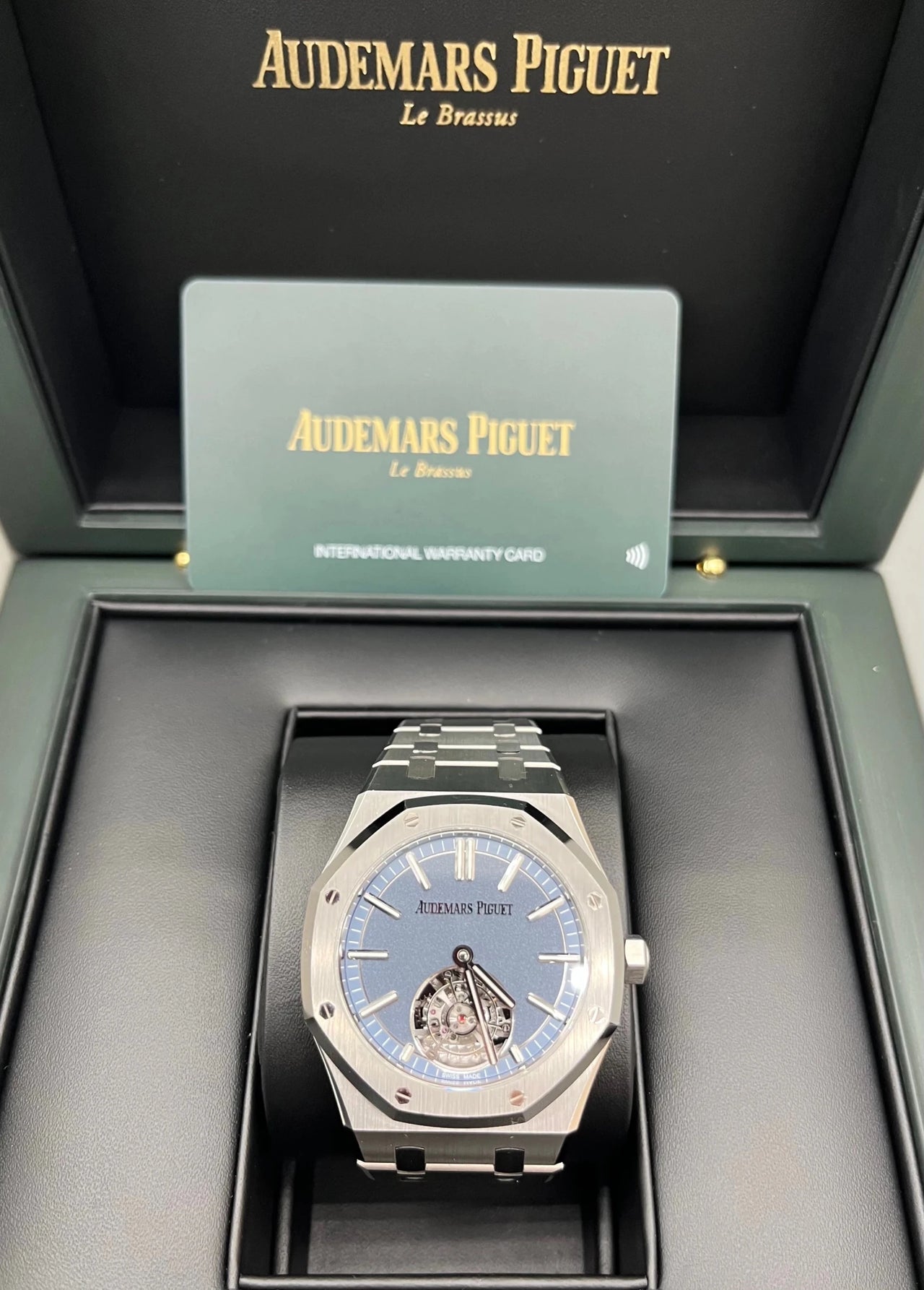 Audemars Piguet Royal Oak Selfwinding Flying Tourbillon 41mm Titanium Smoked Blue Dial Fixed Bezel (Ref 26730TI.OO.1320TI.02) - WatchesOff5thWatch