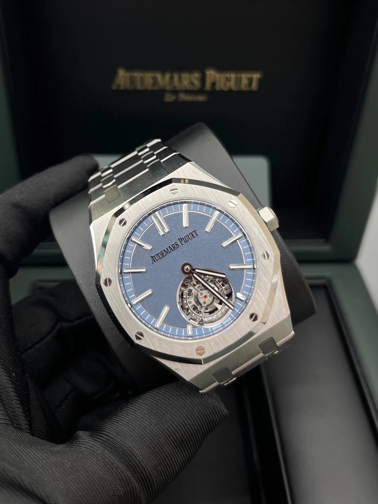 Audemars Piguet Royal Oak Selfwinding Flying Tourbillon 41mm Titanium Smoked Blue Dial Fixed Bezel (Ref 26730TI.OO.1320TI.02) - WatchesOff5thWatch