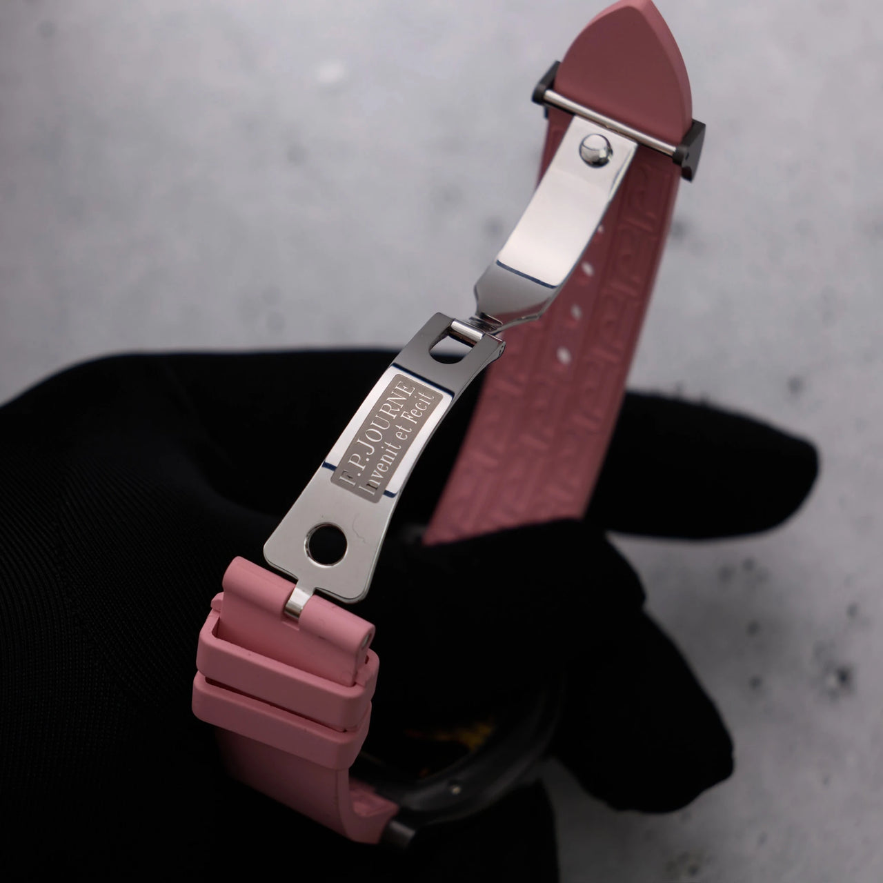 F.P. Journe Elegante Gino's Dream 48mm black titanium rainbow ceramic glass bezel - folding clasp open
