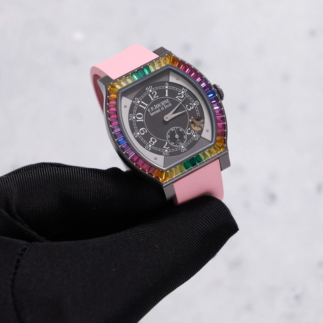 F.P. Journe Élégante Gino's Dream 48mm Titalyt Titanium Black Dial Rainbow Baguette Bezel (Ref ELHT) - WatchesOff5thWatch