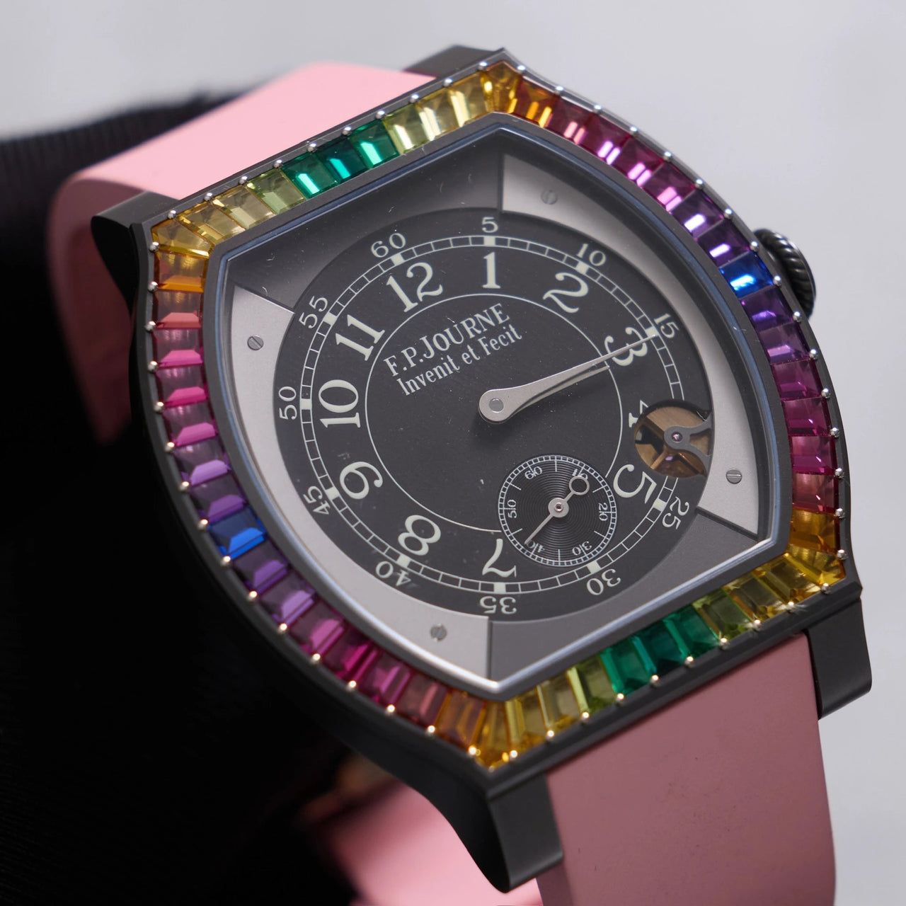 F.P. Journe Elegante 48mm Gino's Dream in Titalyt titanium with rainbow baguette bezel
