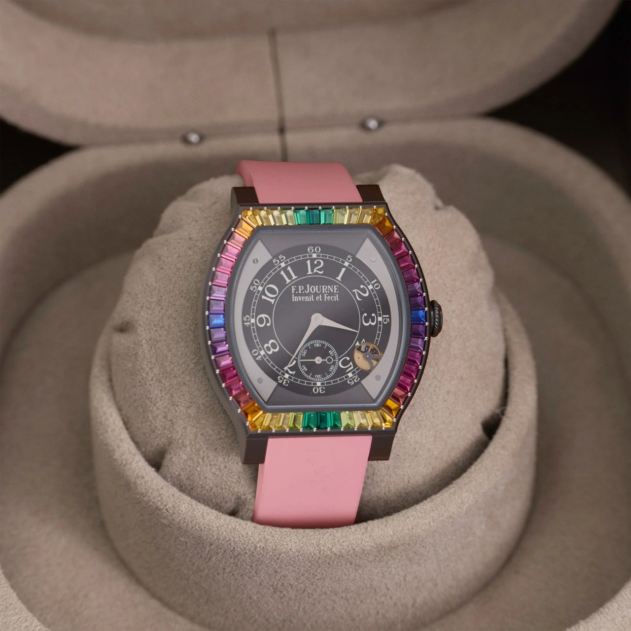 F.P. Journe Élégante Gino's Dream 48mm Titalyt Titanium Black Dial Rainbow Baguette Bezel (Ref ELHT) - WatchesOff5thWatch