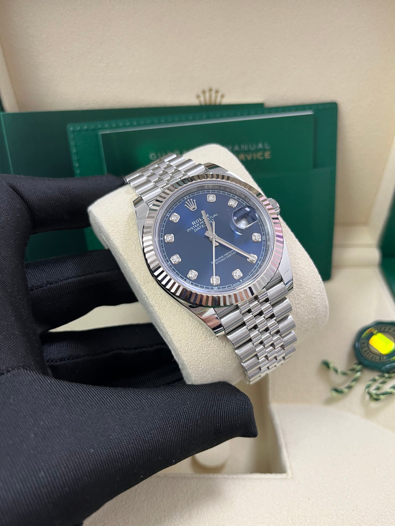 Rolex Datejust 41 Fluted Bezel Blue Diamond Dial Jubilee Bracelet 126334