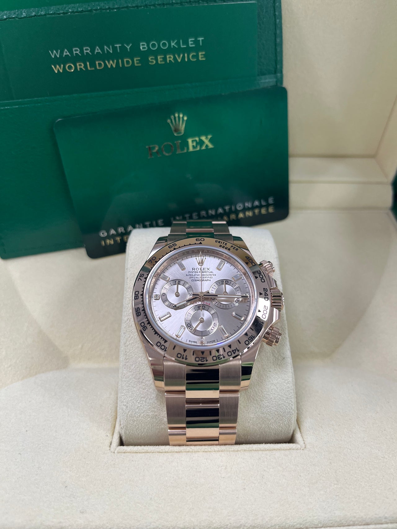 Rolex Daytona Everose Gold Rose Diamond Baguette 40mm Dial Oyster Bracelet Ref# (116505)