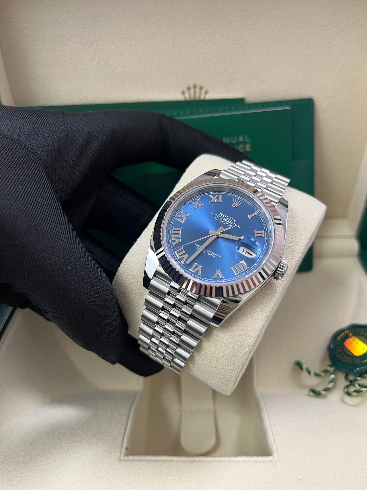 Rolex Datejust 41 Two Tone White Gold Steel Blue Roman Dial Flut WatchesOff5th