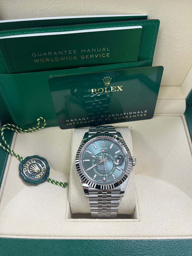 Rolex sky dweller green dial deals