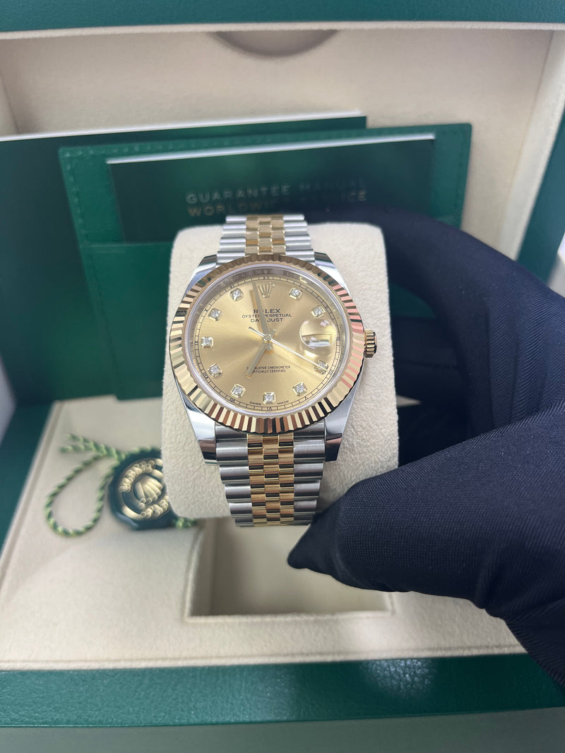 Rolex Datejust 41 Champagne Diamond Dial Steel & Yellow Gold 126333