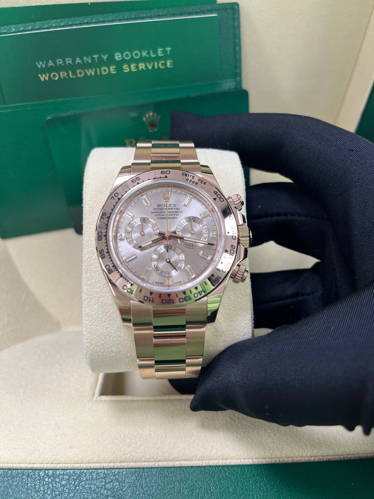 Rolex Daytona Everose Gold Rose Diamond Baguette 40mm Dial Oyster Bracelet Ref# (116505)